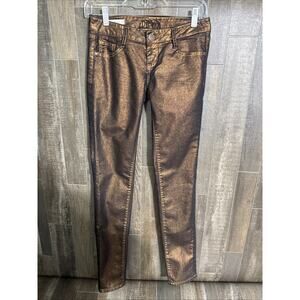 DECREE Super Skinny Stretch Jeans Size 1 Gray With Gold Metallic‎ Shimmer Pants